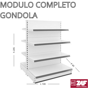 MODULO COMPLETO GONDOLA ZAF H 205 L100 P40 X BASE + 4 RIP. BIANCO