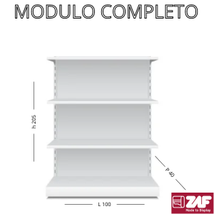 MODULO COMPLETO MURALE ZAF H 205 L100 P40 X BASE + 4 RIP. BIANCO