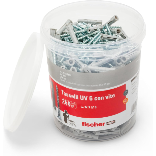 TASSELLO IN BARATTOLO CON VITE UV  6 S 6/30 PZ.250 FISCHER