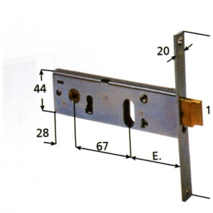 SERRATURA AD INFILO A CILINDRO PER ALLUMINIO MM.80