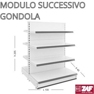 MODULO SUCCESSIVO GONDOLA ZAF H 205 L100 P40 X BASE + 4 RIP. BIANCO
