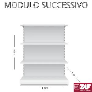MODULO SUCCESSIVO MURALE ZAF H 205 L100 P40 X BASE + 4 RIP. BIANCO